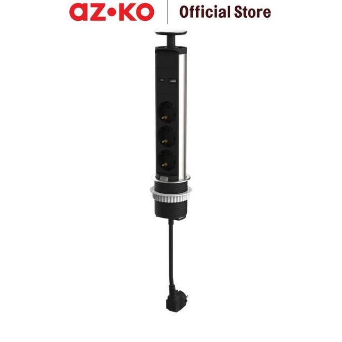 AZKO Krisbow Stop Kontak Tanam Meja Ekstensi 3 Socket Usb A & C