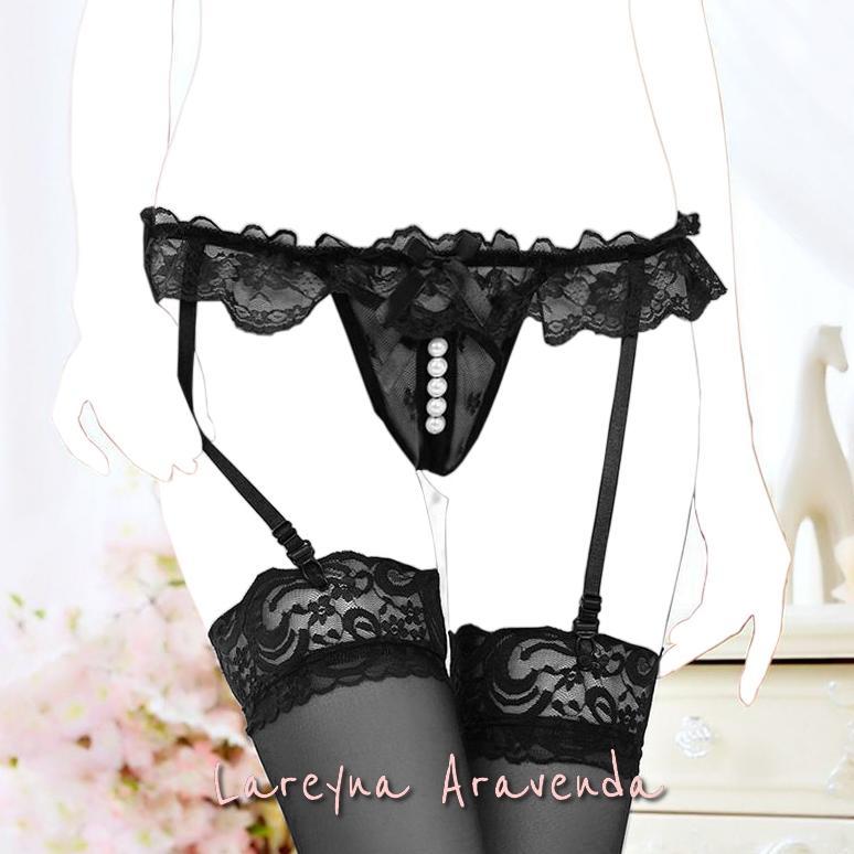 CELANA DALAM MUTIARA LACE CROTCHLESS + TALI GARTER BELT SEXY CD027
