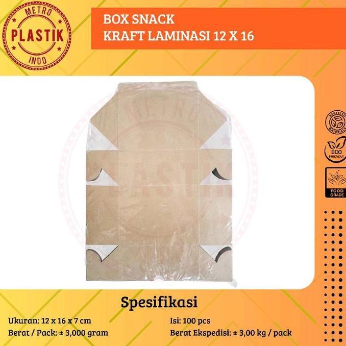 Bestsell- 100Pcs Box Snack Dus Kraft Laminasi Coklat 12X16 / Dus Kotak Kue Roti Kraft Laminasi Cokla