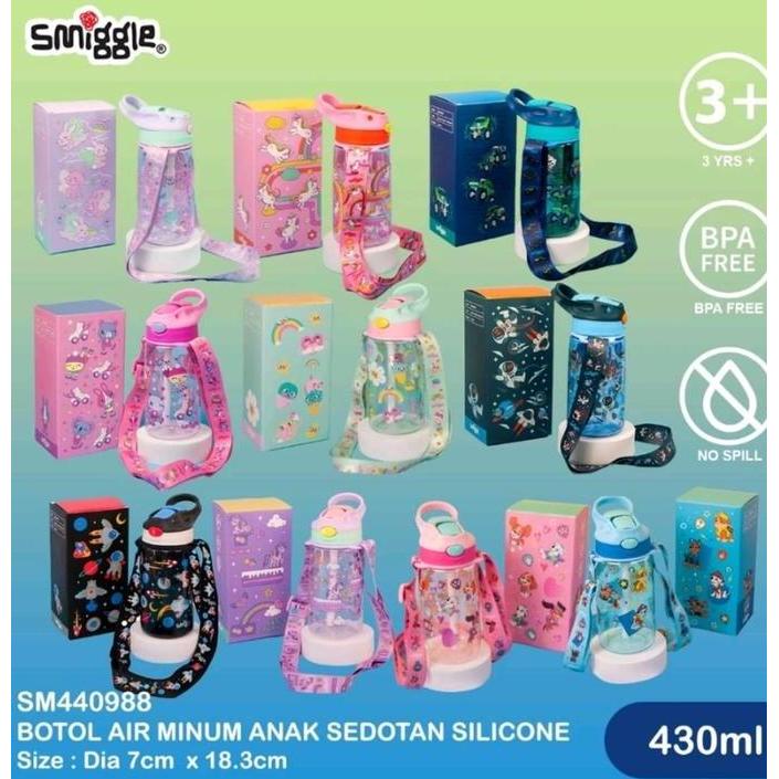 Bestsell- Botol Minum Waterbottle Smiggle Tali Sedotan Silikon 430Ml