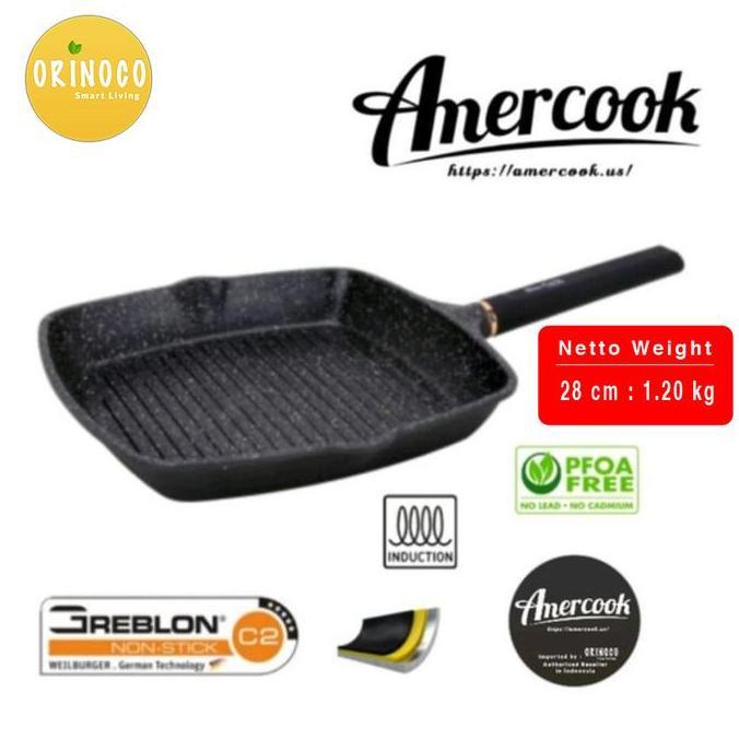 Amercook Panggangan Square Grill Pan 28cm Anti Lengket 3 Layers