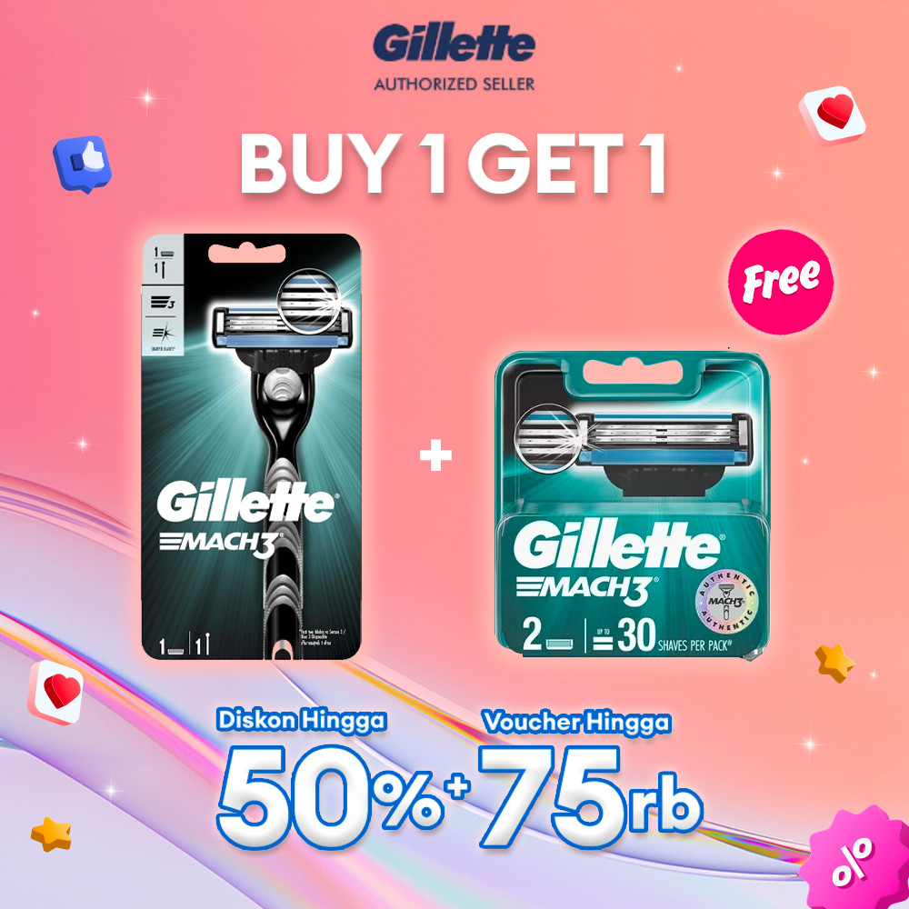Gillette Alat Cukur Mach 3 Razor + 2 Refill Pisau Cukur Isi Ulang