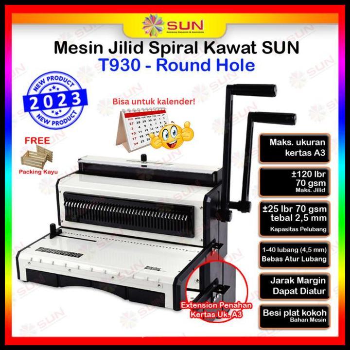 Mesin Jilid Spiral Kawat Hardcover Kalender A3 Heavy Duty T930 Lubang Bulat / Kotak Terlaris