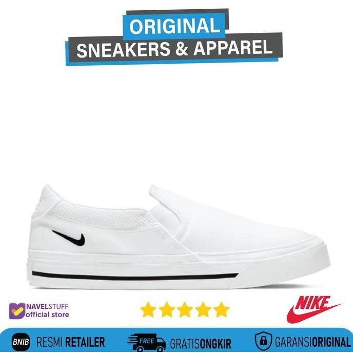 NIKE Court Legacy (Canvas) Slip Ons White / Black Orinal Resmi BNIB