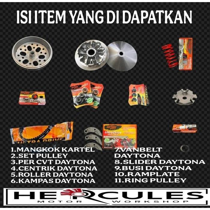 Hercules Motor Workshop Paket Komplit Upgrade Cvt Daytona Yamaha Nmax Aerox Lexi Full Set Racing Pak