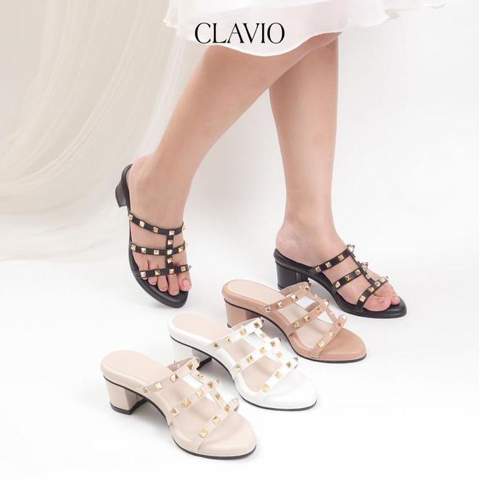 Jelitashoes- Clavio Rebeca Sendal Heels Wanita 5Cm Mewah Dengan Asesoris Berwarna Gold Berbahan Prem