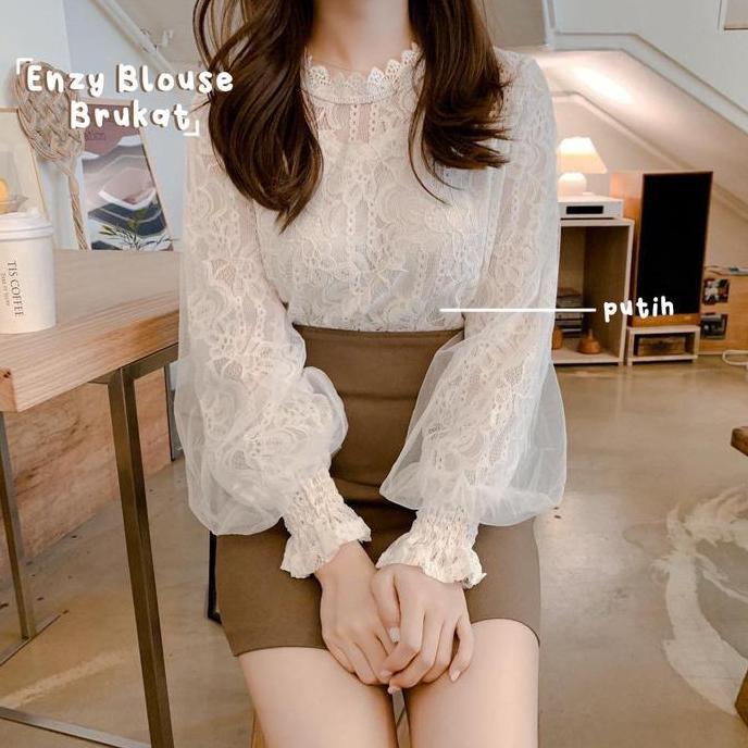 KAMANADITA6 - NJ ENZY ATASAN BROKAT WANITA PANJANG CASUAL PUTIH HITAM PREMIUM