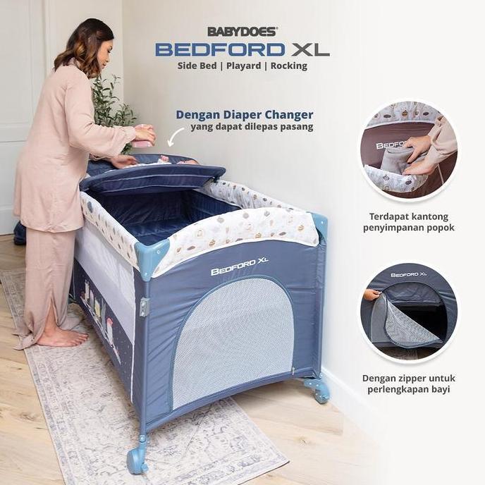 BABYDOES Box Bayi Bedford XL - Ranjang Bayi Side Bed dengan Diaper Changer & Music Box Promo Premium