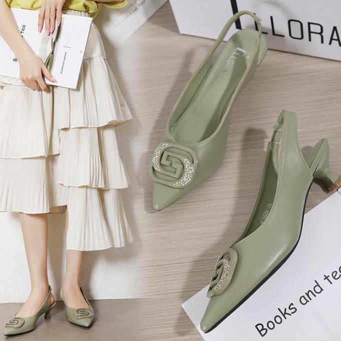 Jelitashoes- Ellora El-6630 Sepatu Heels Wanita Import Slingback Premium Black Shoes Pansus Tali Bel