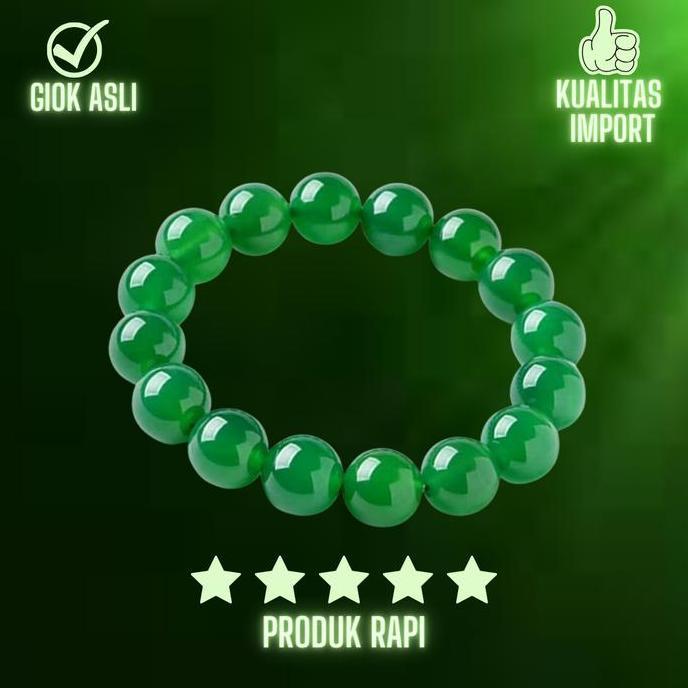 Bisainstan- Gelang Batu Giok Asli China Sertifikat - Gelang Giok Pria Wanita Hijau