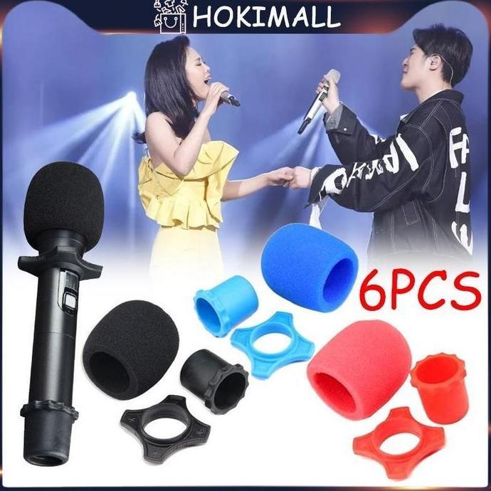 Musiq- 2Set Ring+Busa Mic Karaoke Karet Cover Pelindung Ring Mic Holder Mikrofon Wireless Microphone