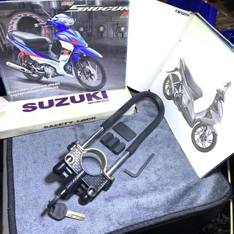 Kunci ganda pengaman motor , gembok roda pengaman motor , kunci ganda garpu motor suzuki dan univers