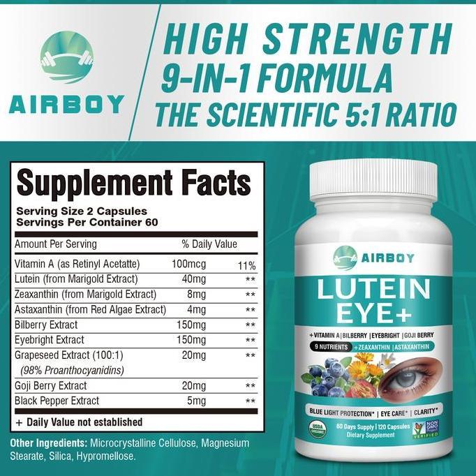 Airboy-Suplemen Lutein Eye + Vitamin Complex-Mengandung Sembilan Nutrisi-Suplemen Kesehatan Mata Per