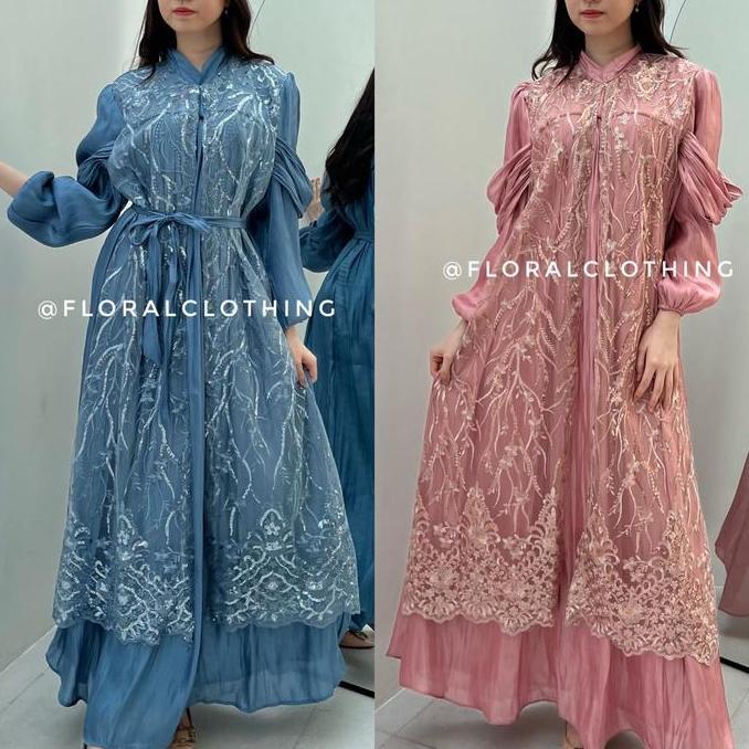 F519 dress gamis kondangan korean style / gamis pesta / gamis syari Bunga Bunga Bunga Bunga