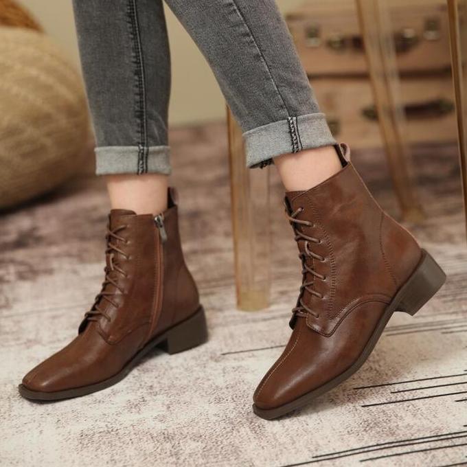 sepatu boots chelsea wanita kulit asli