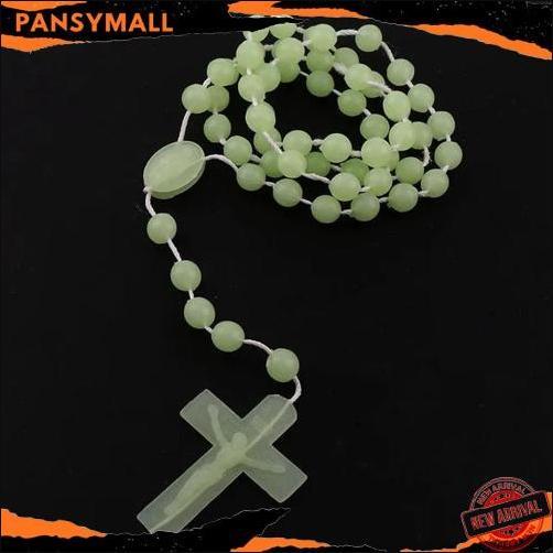 Kalung Rosario Fosfor Katolik Bulat 8 mm Menyala Dalam Gelap Aksesoris Souvenir Benda Rohani Murah K