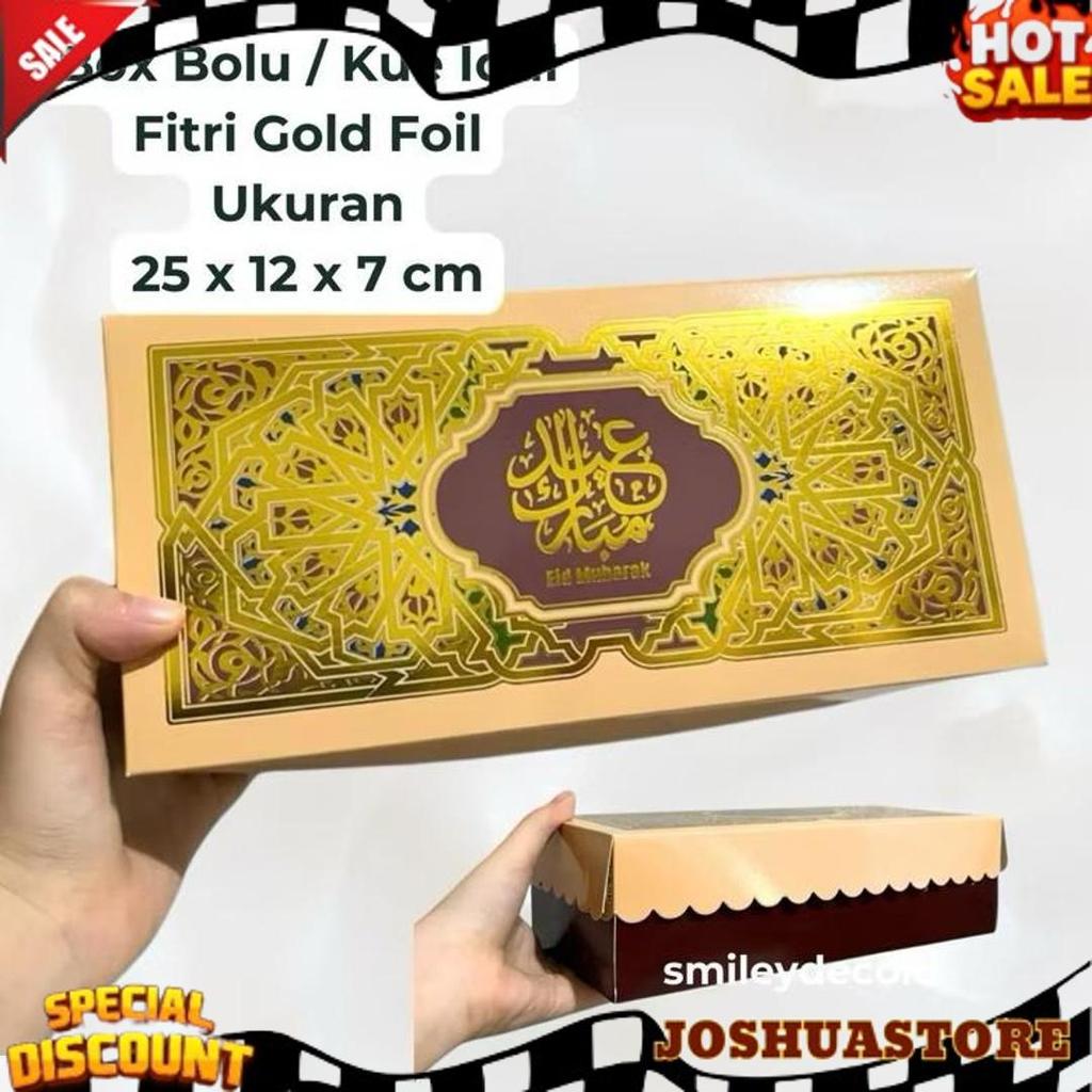 [10PCS] Box Idul Fitri Lebaran Kue Brownies  / Bolu / Kue Kering Gold Foil ukuran 25 x 12 x 7 cm Ham