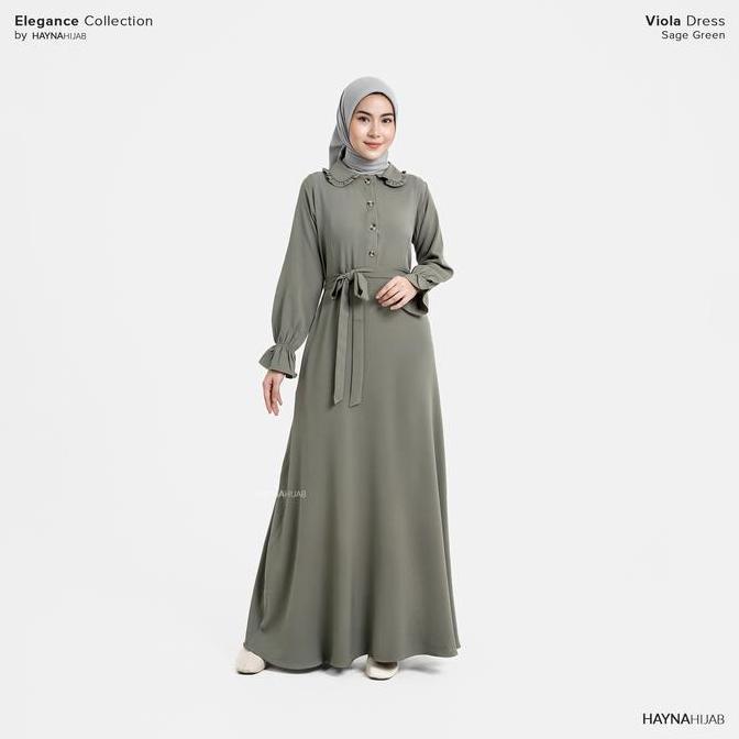 HAYNA Viola Dress (Sage Green) - Daily Dress Busui Friendly Korean Style Gamis Wanita Muslim