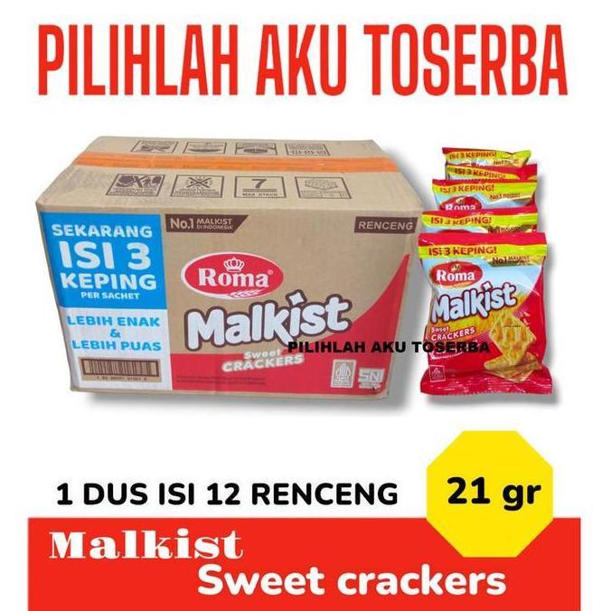 Biskuit Roma Malkist Crackers (tabur Gula) - 1 KARDUS ISI 12 RENCENG