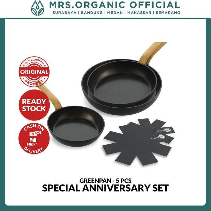 Wajan Anti Lengket GreenPan One Five Special Package Anniversary FryPan Set 20 24 28 cm Warna Emas H