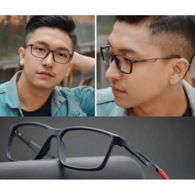 New- Kacamata Pria Sporty Ox3218 Premium Lensa Photocromic Blueray Glasses Hitam Eyewear Frame Bluec