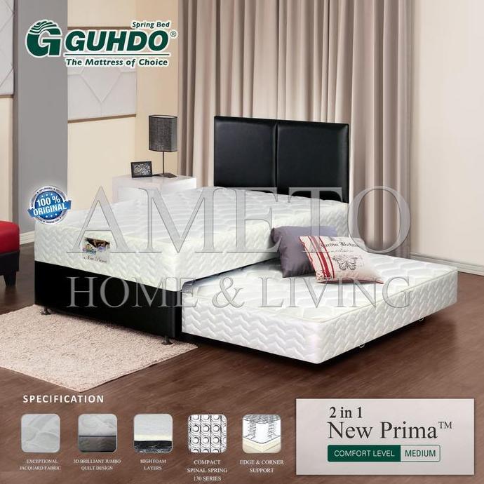Newcap- Guhdo Spring Bed 2 In 1 New Prima 90 100 120 140 160 180X200 Hb Atlantic Full Set - Kasur Sp