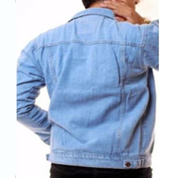 Mntp- Bioblitz Jaket Jeans Pria Dewasa Pakaian Denim Warna Biru Muda Ukuran Jumbo Polos Panjang Cowo