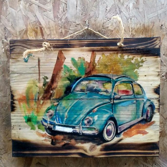 Lukisan Kayu VW Mobil Vw Kodok Vintage Jadoel Antik Hiasan Interior