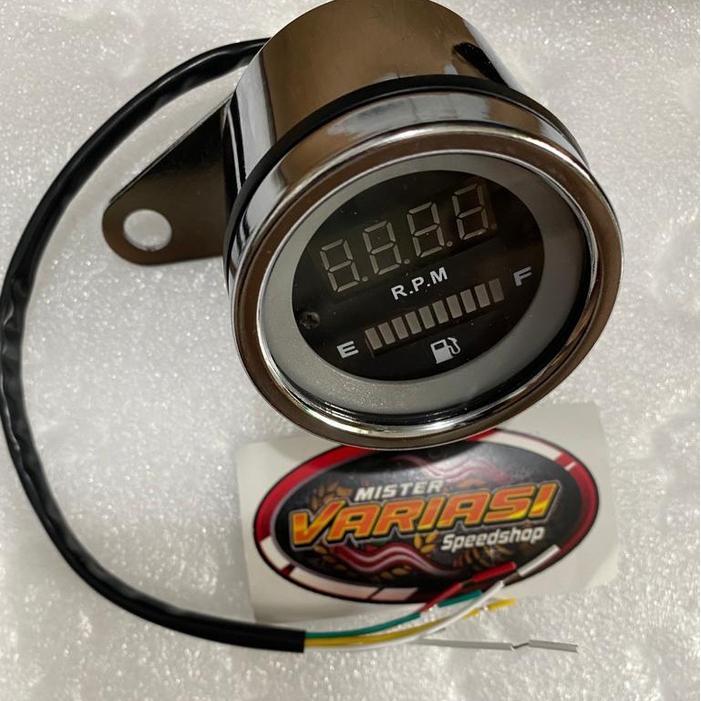 Rpm Digital Plus Amper Bensin Led Model Bulat Chrome Krum Indikator Fuel Meter Classic Universal Mot