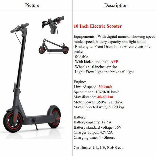 Terlaris Skuter Elektrik Scooter Listrik Dewasa 10 Inch