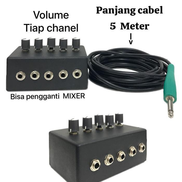 Spliter Mic 5 Chanel 1 Input Untuk 5 Mic  + Kabel Mic 5 Meter Original Dan Terpercaya