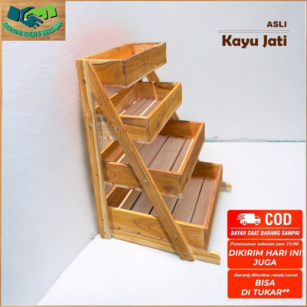 RAK BAWANG SUSUN 4/ RAK SERBAGUNA KAYU JATI/ RAK DAPUR