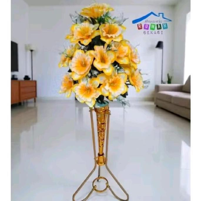 Flwr- Bunga  Plastik Artificial Gloria Kembang Sepatu 18 Kuntum Dengan Pot Standing Besi