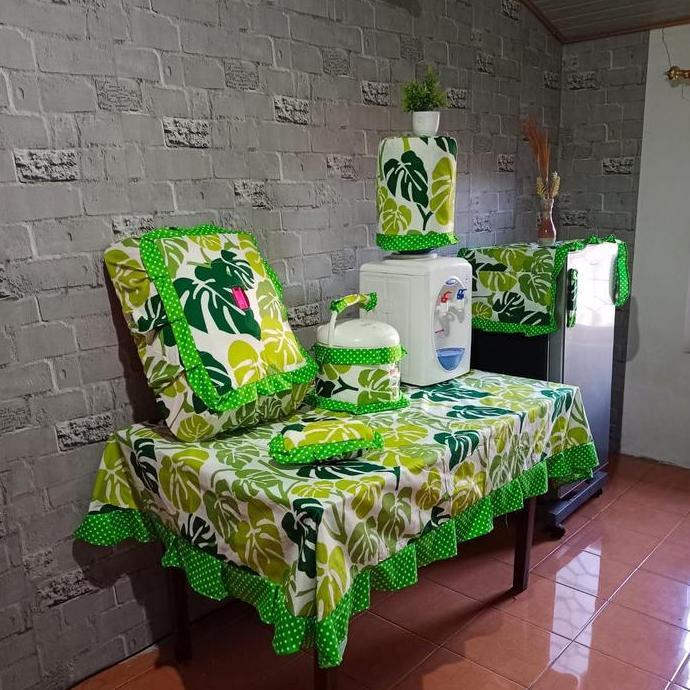 Dkrs- Cod Paket Kitchen Set 8 Pcs Taplak Meja Makan Sarung Cover Galon Kulkas Magicom Mejikom Tudung
