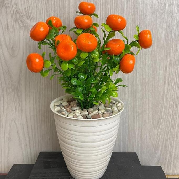 Dkrs- Bonsai Buah Foam Cod 35K Dengan Pot Plastik Dekorasi Ruangan - 6 Cabang, 3 Buah Per Cabang, Ti