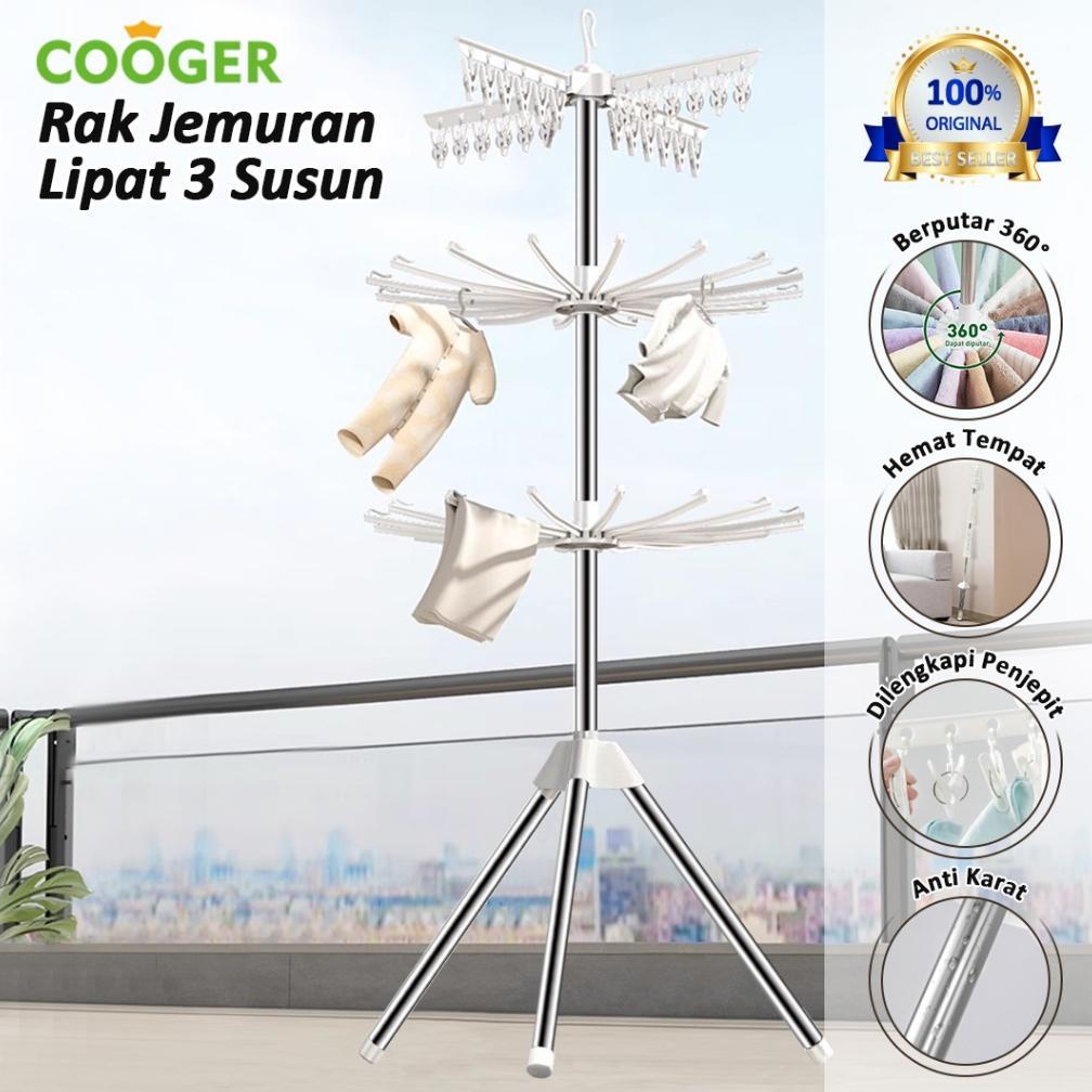 COOGER Jemuran Baju Bayi 3 Tingkat Portable Kapasitas Besar Gantungan Baju Berdiri Jemuran Handuk Je