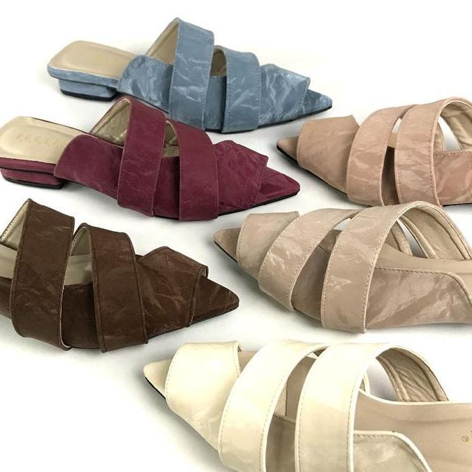 PROMO DISKON - Fugazi - Rebecca Sepatu Mules Wanita Slip On Hak 3 cm Selop Pointy Flats Daily Sandal