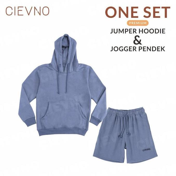 CIEVNO -  ONE SET HOODIE JUMPER + CELANA PENDEK PREMIUM ROYAL BLUE ( PRIA & WANITA ) Sweater Hitam P