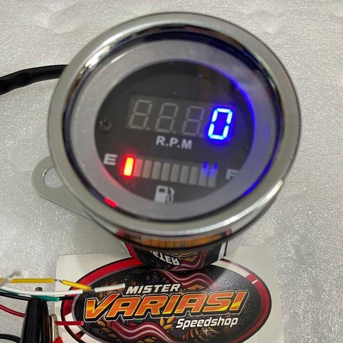 Rpm Digital Plus Amper Bensin Led Model Bulat Chrome Krum Indikator Fuel Meter Classic Universal Mot