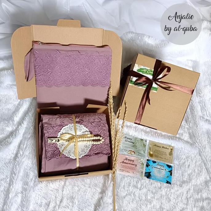 Syukron- Hampers Kado Mukena Dewasa Siti Khadijah Free Tasbih & Greeting Card Atasan Bawahan Bordir 