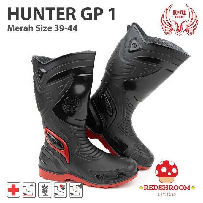 TERMURAH - Sepatu Boots Tinggi HUNTER GP 1 BLACK/RED Shoes Karet Pria Hitam Kerja