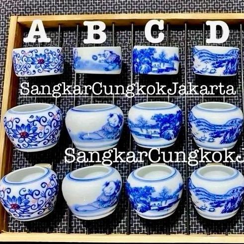 BEBAS ONGKIR - Cepuk Keramik Lukis Burung Sedang Tieumi Kenari Ciblek Ori Cungkok Set 3pcs