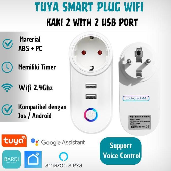 HARGA DISC - Smart Plug Wifi Tuya Kaki 2 With 2 Usb Port | Smart Plug Tuya 16A