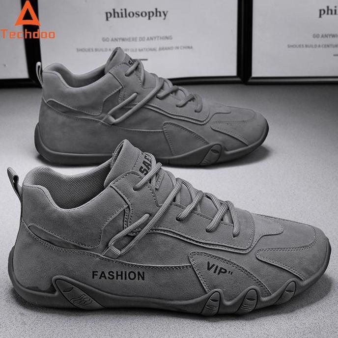 Techdoo Sepatu Beck Pria Sepatu Pria Sneakers Abu Casual Sport Running Shoes Olahraga Lari Sepatu Ta