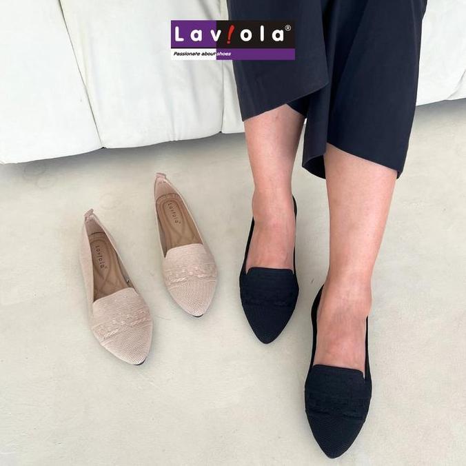 Laviola 4435 LSH - Sepatu Flat Rajut Wanita Black dan Apricot Shoes