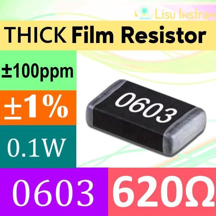 620 0603 1608(MM) 1% THICK FILM RESISTOR SMD 100MW 620R