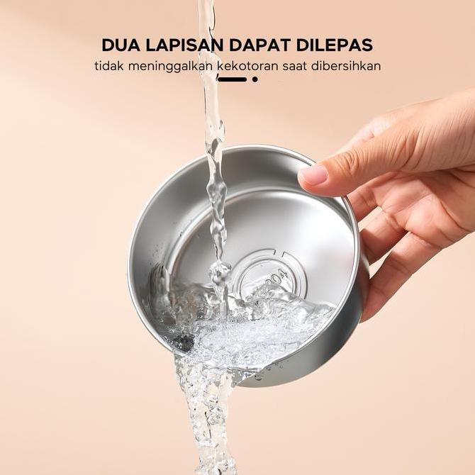 Ecentio Set Kotak Makan Bento & Mangkuk Stainless 304 Lunch Box 3 Sekat Kotak Bulat Anti Bocor Tahan