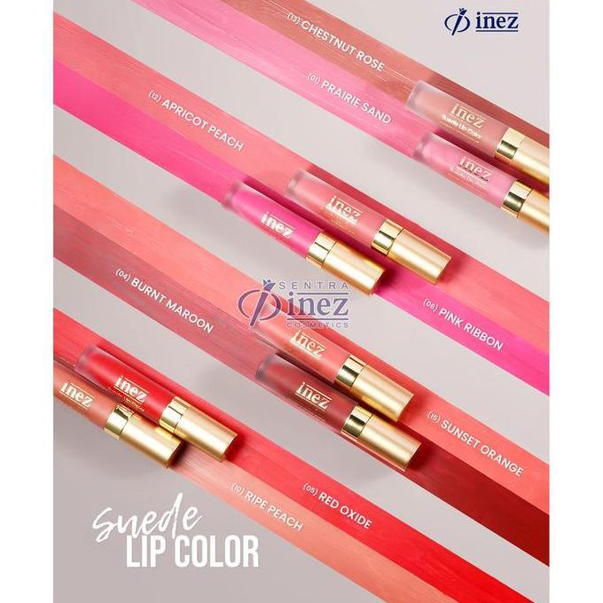 Inez Suede Lip Color Lip Cream Matte Tahan Lama dengan Vitamin A & E Formula Ringan High Pigmented M