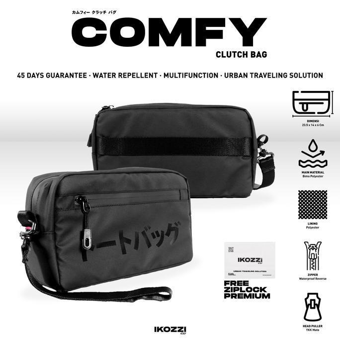 Bag- Ikozzi Tas Pria Comfy Handbag Pria Pouch Bag Cowok Tas Selempang & Genggam Clutch Bag Hitam Wat
