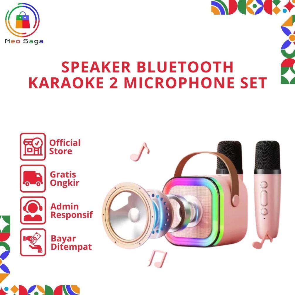 (NEOSAGA) Speaker Bluetooth Karaoke 2 Microphone Set Salon Bluetooth Speaker Karaoke Mini Portable K